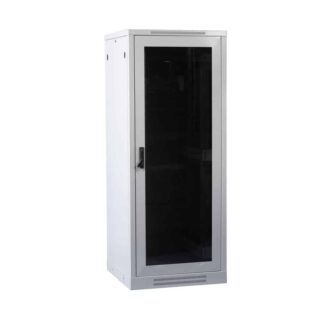 HMF 63406-07 netwerkkast, serverkast 10 inch, 6 U, diepte 300 mm, volledig gemonteerd, glazen deur, lichtgrijs